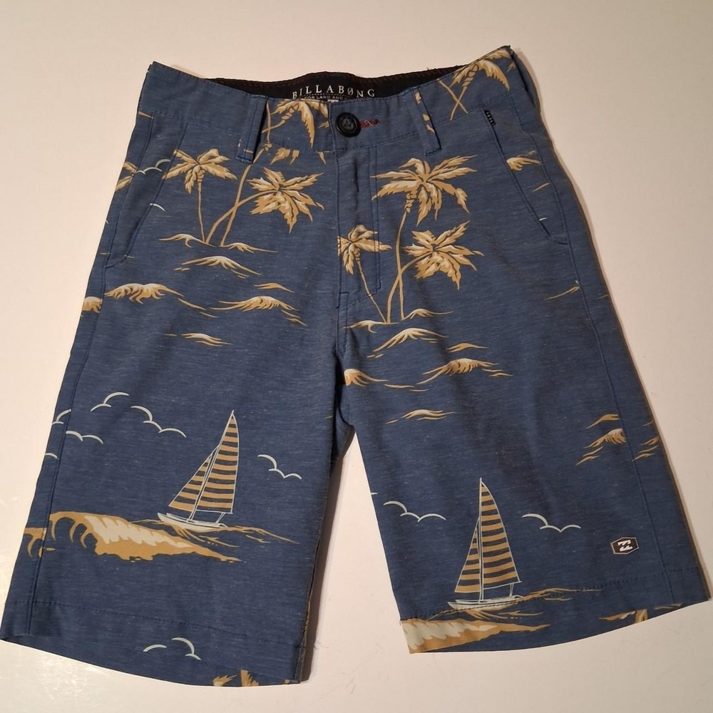 Mens Billabong blue shorts with gold palm trees and sailboats swim trunks